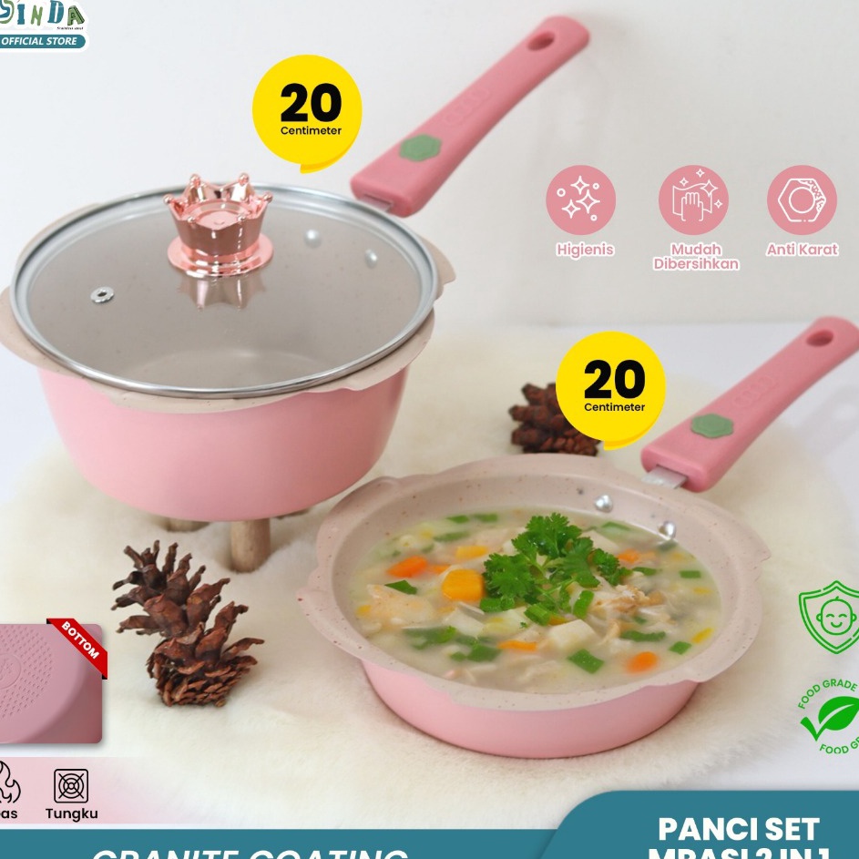 Harga Khusus Sinda Panci Mpasi Cookware Full Set  Peralatan Panci Bayi Warna PinkBlue Granite Die Ca