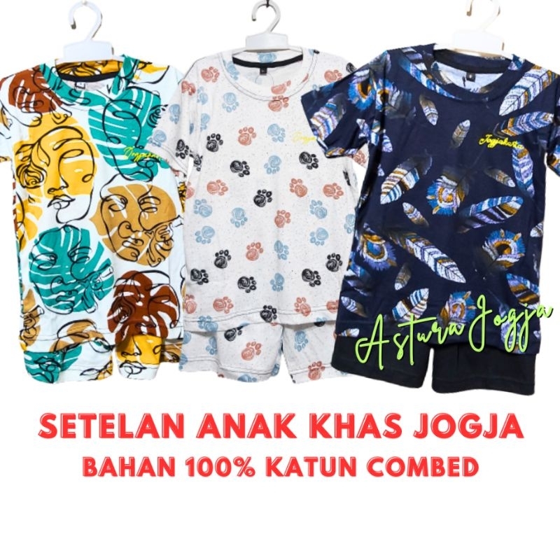 Setelan Kaos Anak Laki Laki Perempuan Full Printing Khas Jogja Malioboro Bahan Katun Combed || Baju 