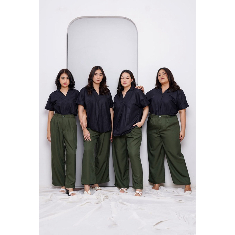 Kemeja Katun wanita polos Lengan Pendek Oversize