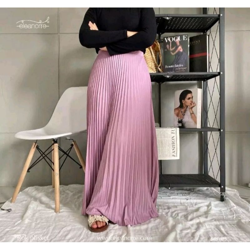 Rok Plisket Skirt Pleats Rok Bawahan Wanita Warna Ungu by Eleanorre
