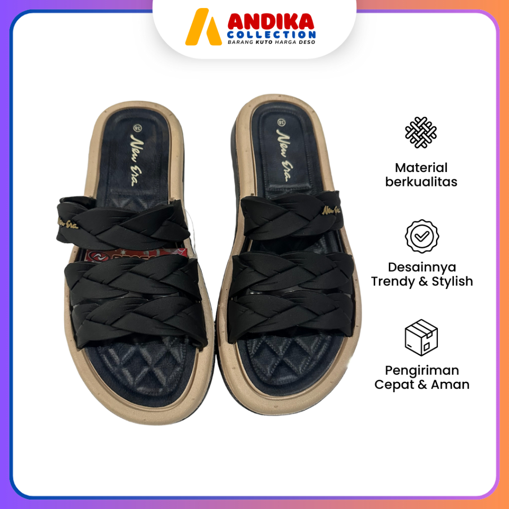 Sandal Slop Karet New Era LB E 15132 Size 36-40 Warna Hitam Cream Pink