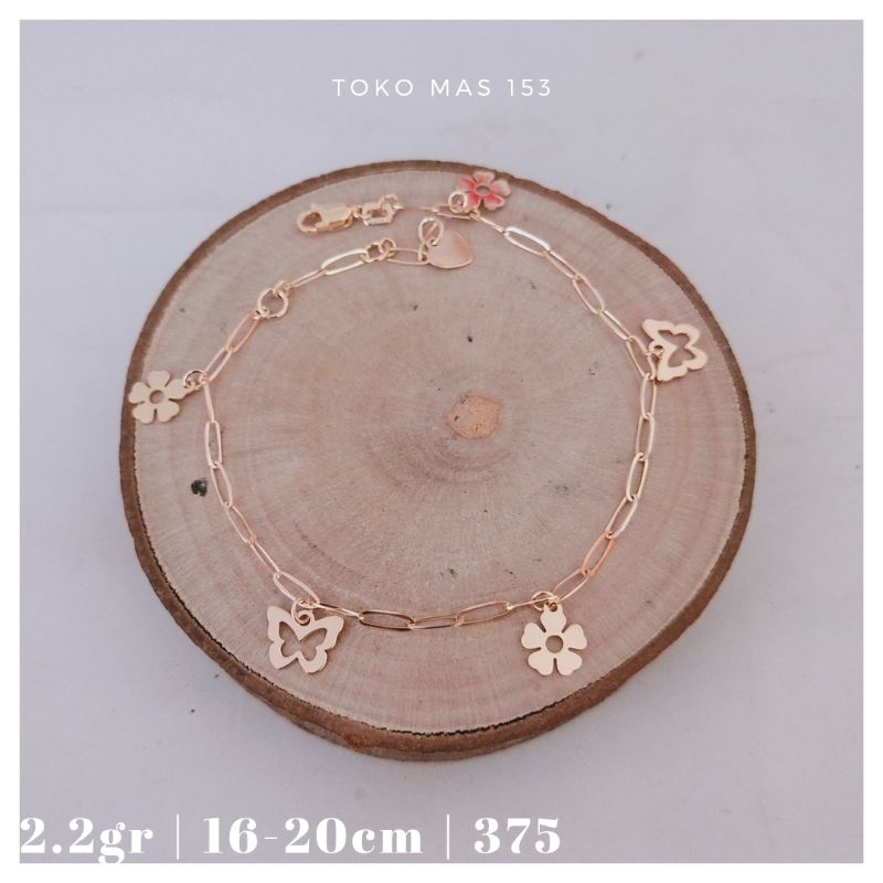 WAJIB TANYA STOK Realpict Gelang rantai paperlina mainan kupu² bunga Emas Asli Kadar 375