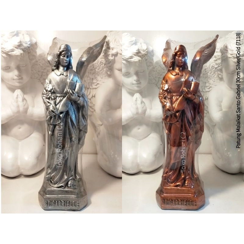 Patung Malaikat Santo Gabriel 30cm Silver/Gold (7118) - Patung Malaikat - Patung Santo Gabriel