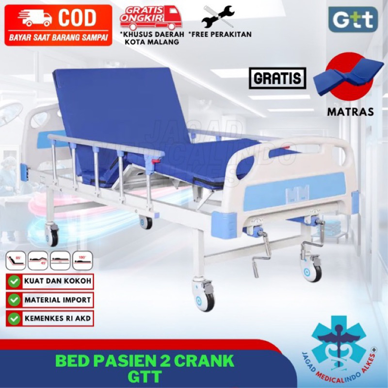 Bed Pasien ABS Ranjang Rumah Sakit 2 Crank Engkol Merk Gratis Matras