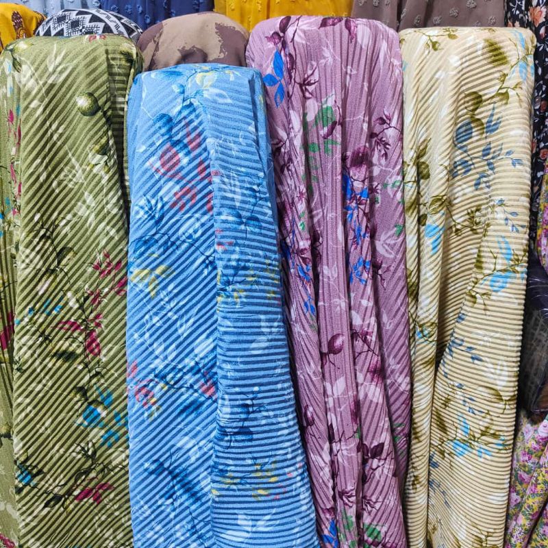 kain plisket motif - kain plisket sutra crepe - plisket motif bunga -||harga tertera 0, 5m