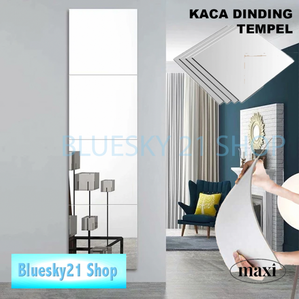 [MAXII] 30 x 30 cm Cermin Dinding Tempel DROMMARE Kaca Plastik  Tempel Wallpaper Kaca Kamar Mandi / 