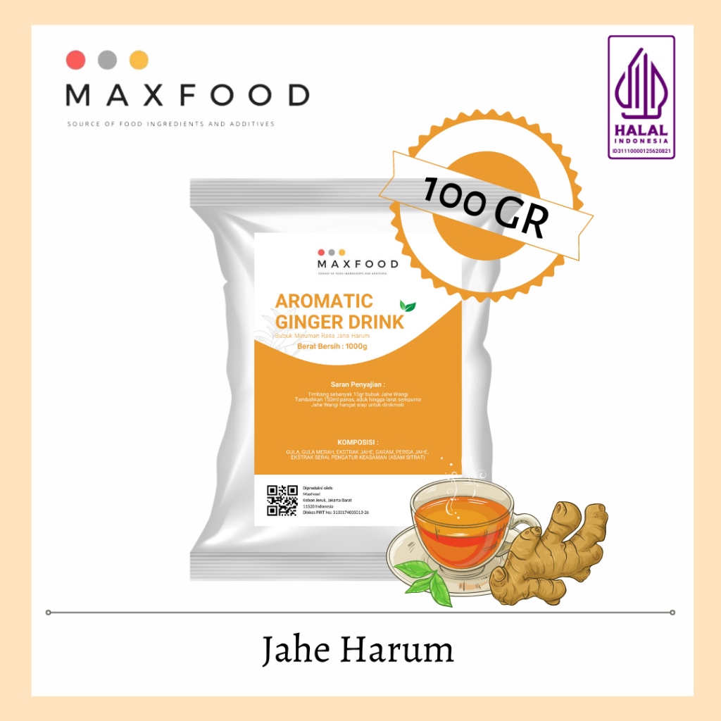 

MAXFOOD - AROMATIC GINGER DRINK MAX FOOD / BUBUK MINUMAN RASA JAHE HARUM 100GR