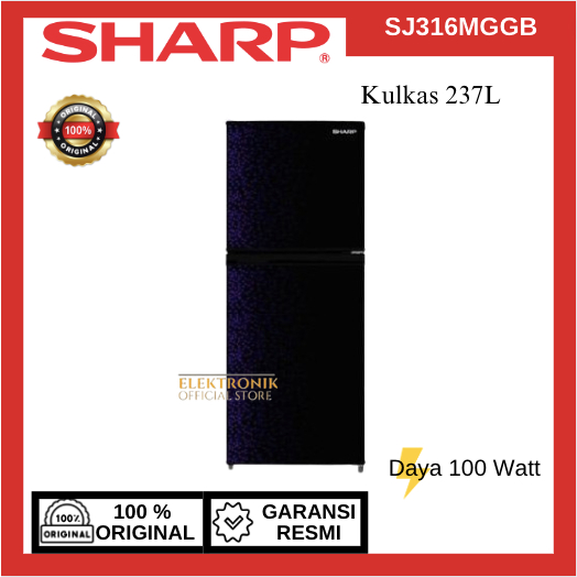 SHARP KULKAS 2 PINTU SJ316MGGB LEMARI ES 237L/SJ-316MGGB/SJ 316MGGB/SAHRP KULKAS 2 PINTU/SHARP KULKA