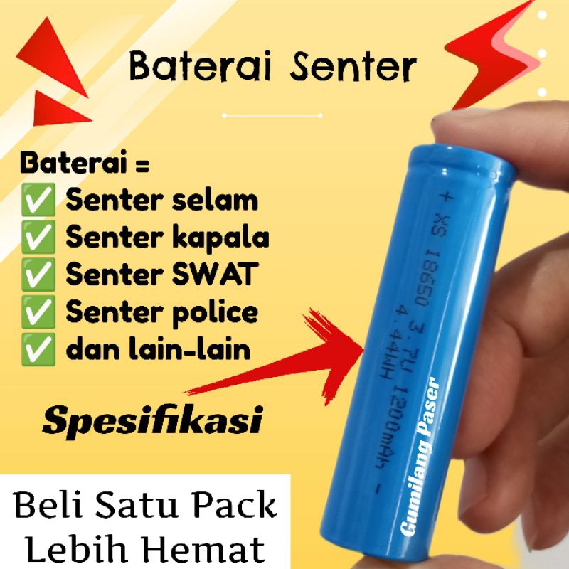 ORIGINAL Baterai senter selam diving kepala polisi 18650 1200 mAh
