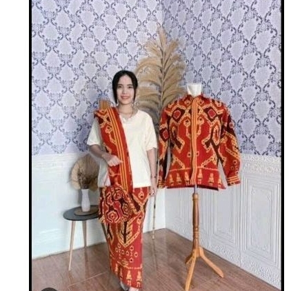 set setelan dan kemeja pria lengan panjang etnik baju tenun motif toraja