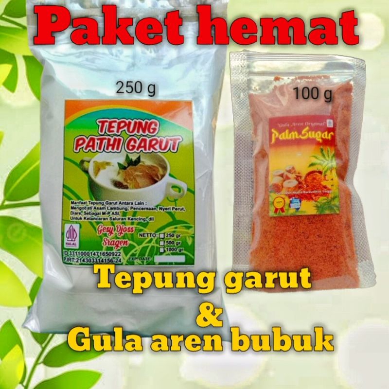 

Tepung garut asli 250 gram dan gula aren bubuk