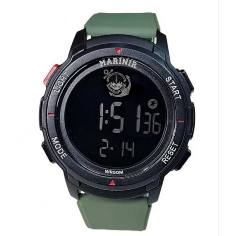 Jam tangan digital logo marinir tni al strap rubber hijau army