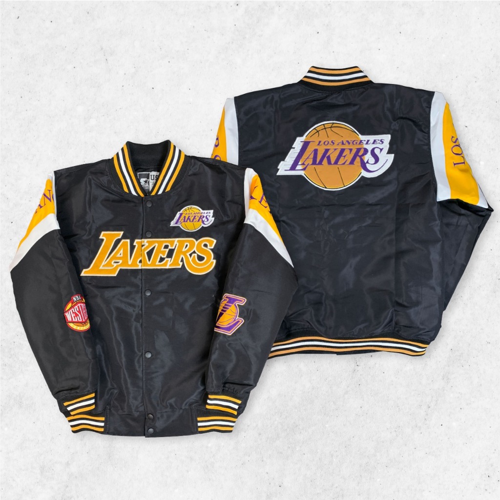 Black Los Angeles Lakers Varsity Basebal Jacket Unisex  Western Series Full Embroidery - Black