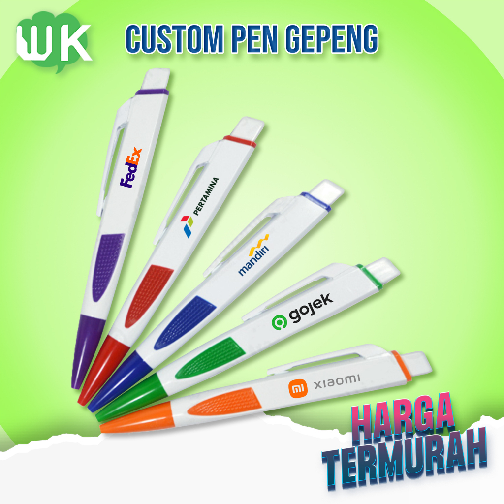 

Custom Logo Nama Pulpen Gepeng - Souvenir Acara Kantor Seminar Premium