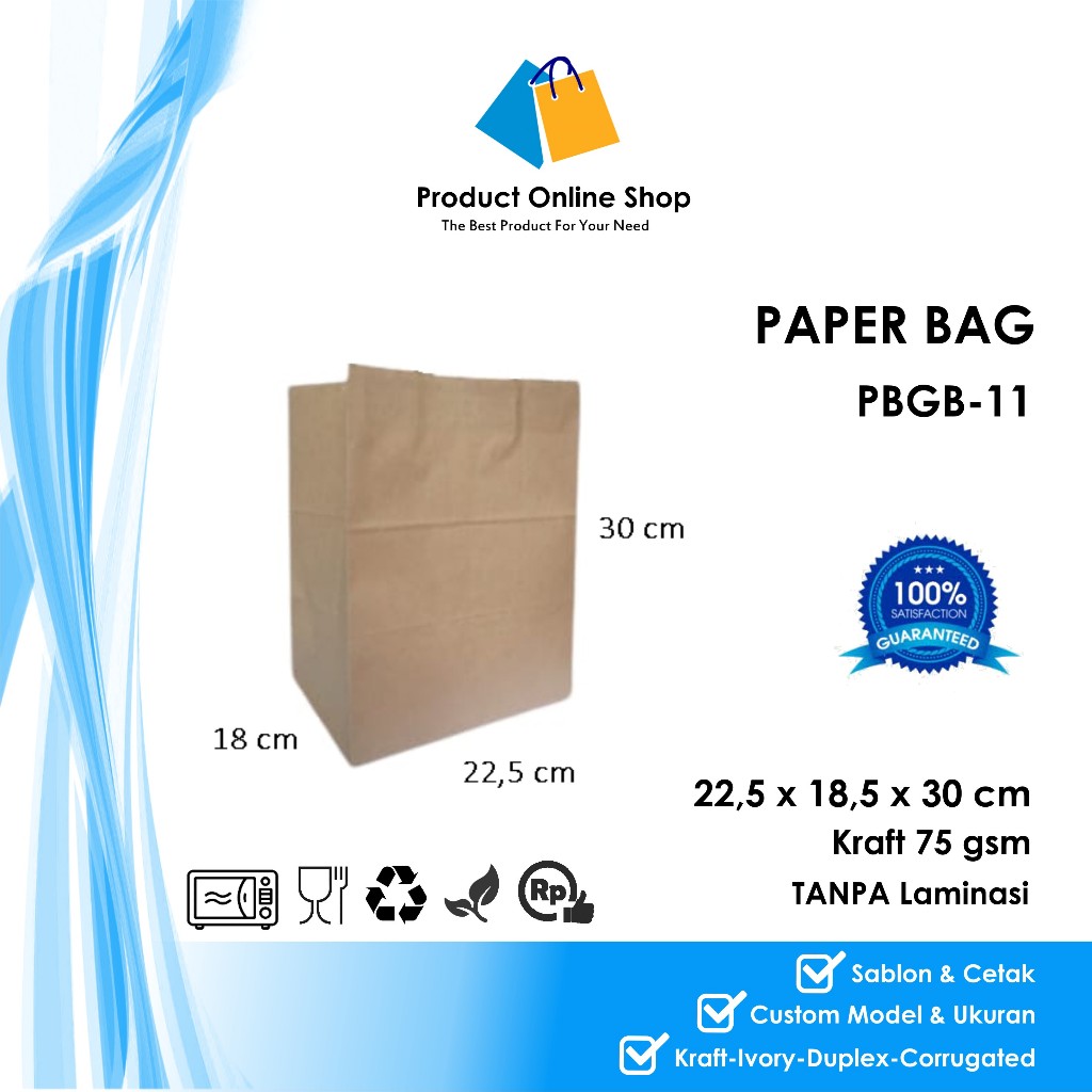 

PAPER BAG GOODIE KANTONG TAS KERTAS SOUVENIR GIFT 22,5x18,5x30cm KRAFT 75 gsm