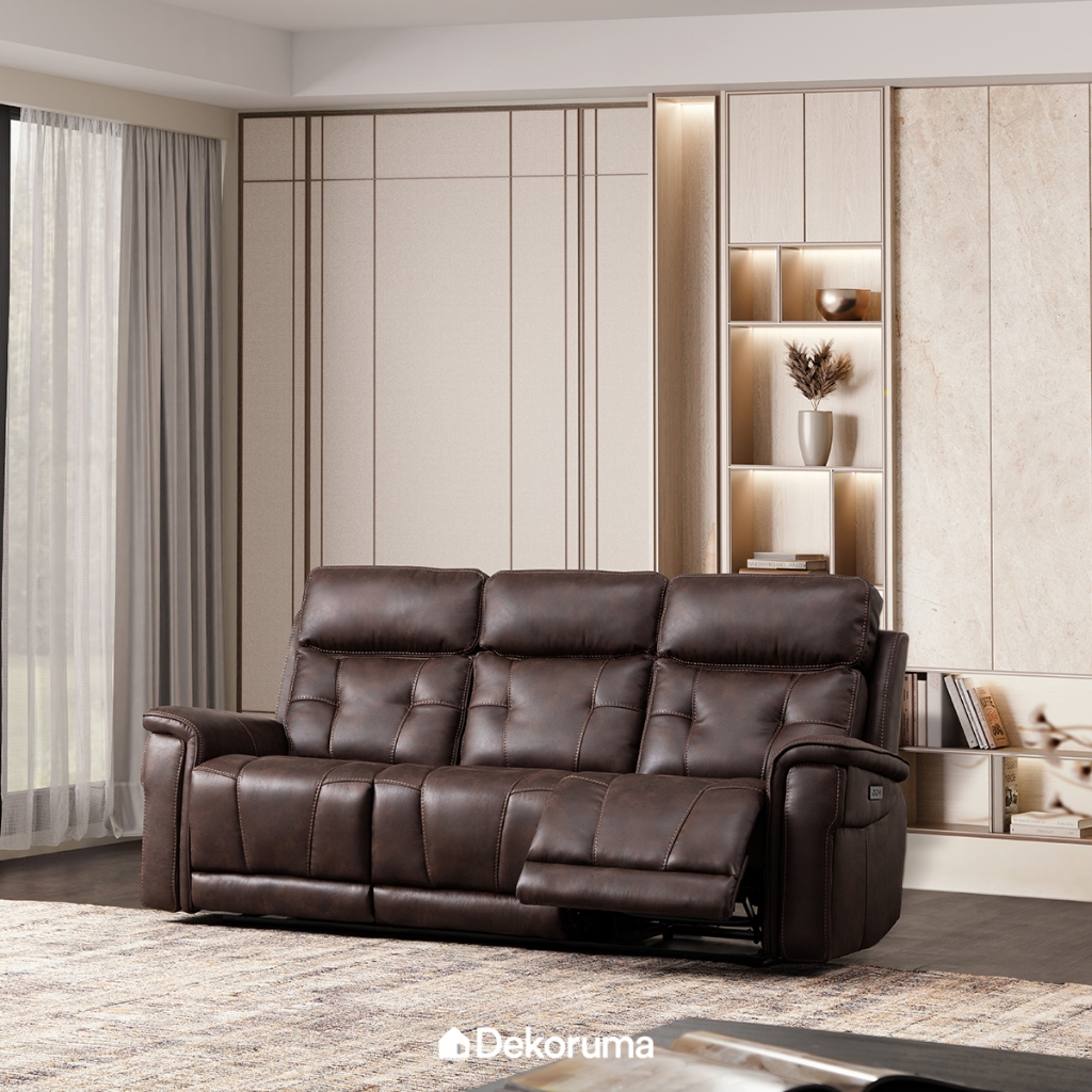 Dekoruma Tenzo CAMERON Sofa 3 Dudukan Recliner - Cokelat Tua