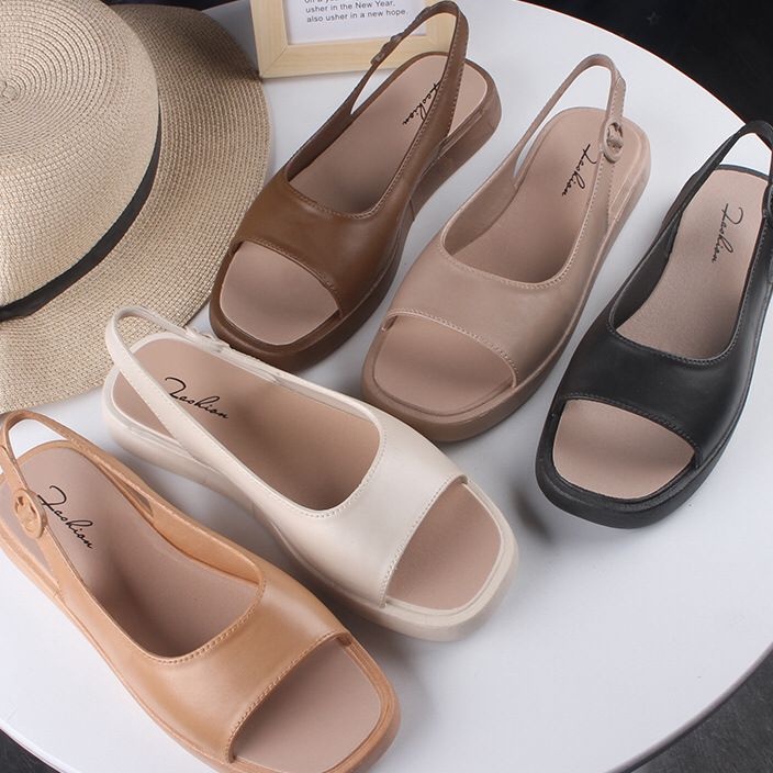 Beli Dengan Percaya TG174 Sandal Slop Wanita Tapak Tebal Tali Belakang Kekinian