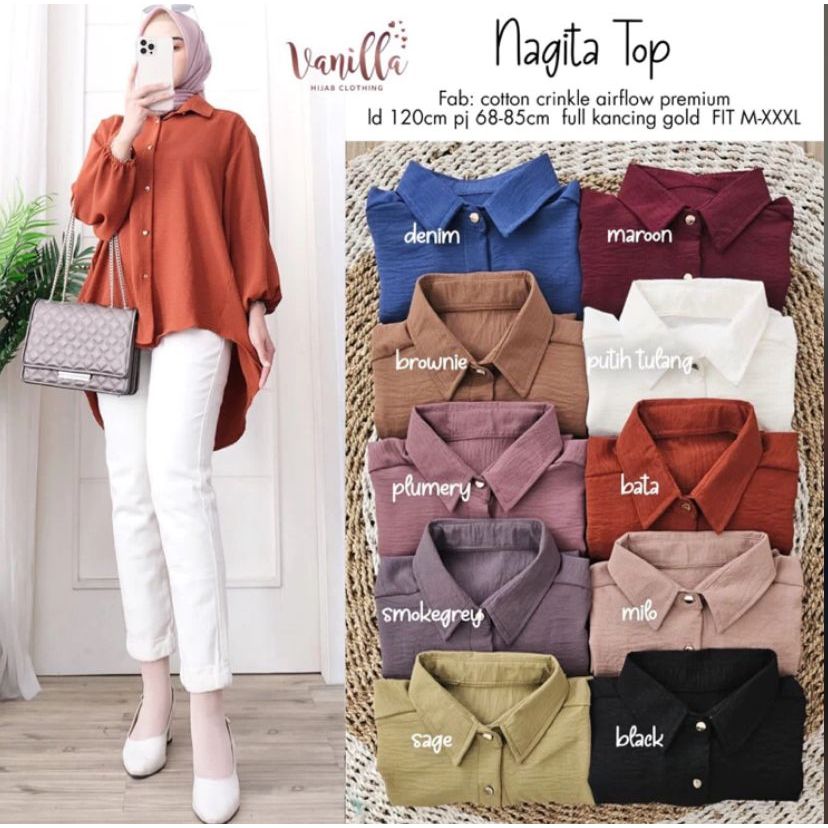 NAGITA TOP KEMEJA BLOUSE CRINCLE AIR FLOW//ATASAN WANITA SIZE L XL XXL 3XL