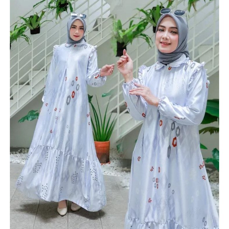 BARAJA Gamis Ashanty  | Dress Kondangan Bahan Dior Silk Ori | Gamis Motif Bunga Silky | Dress Bahan 