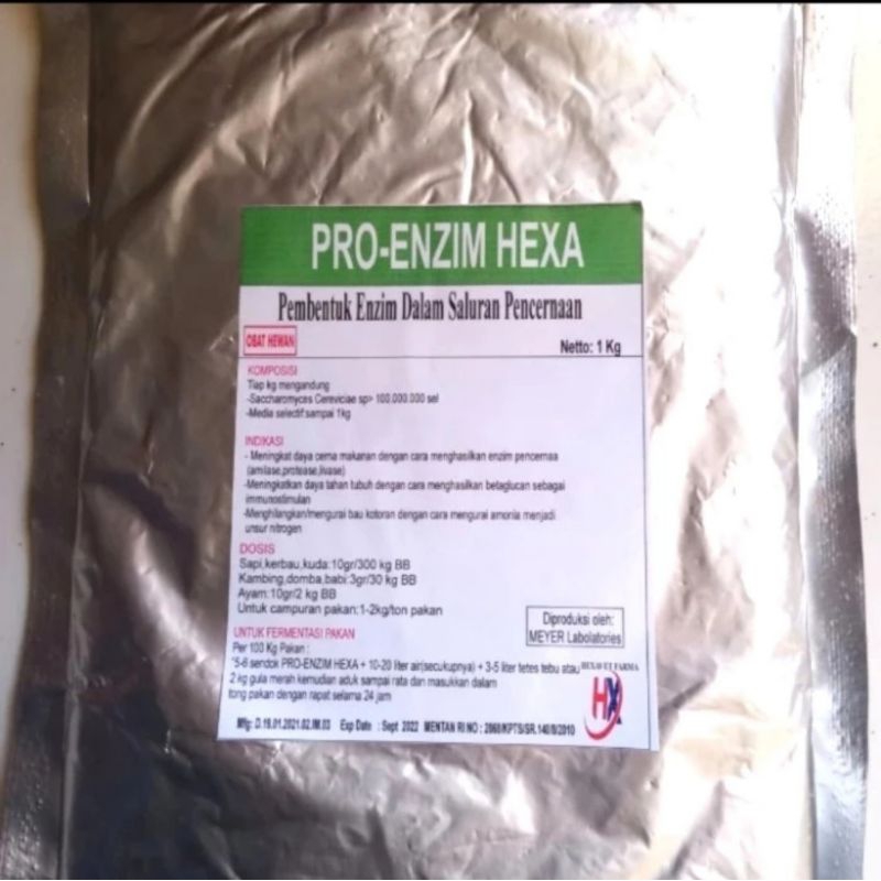 PRO - ENZIM HEXA, probiotik pengurai serat kasar untuk hewan.