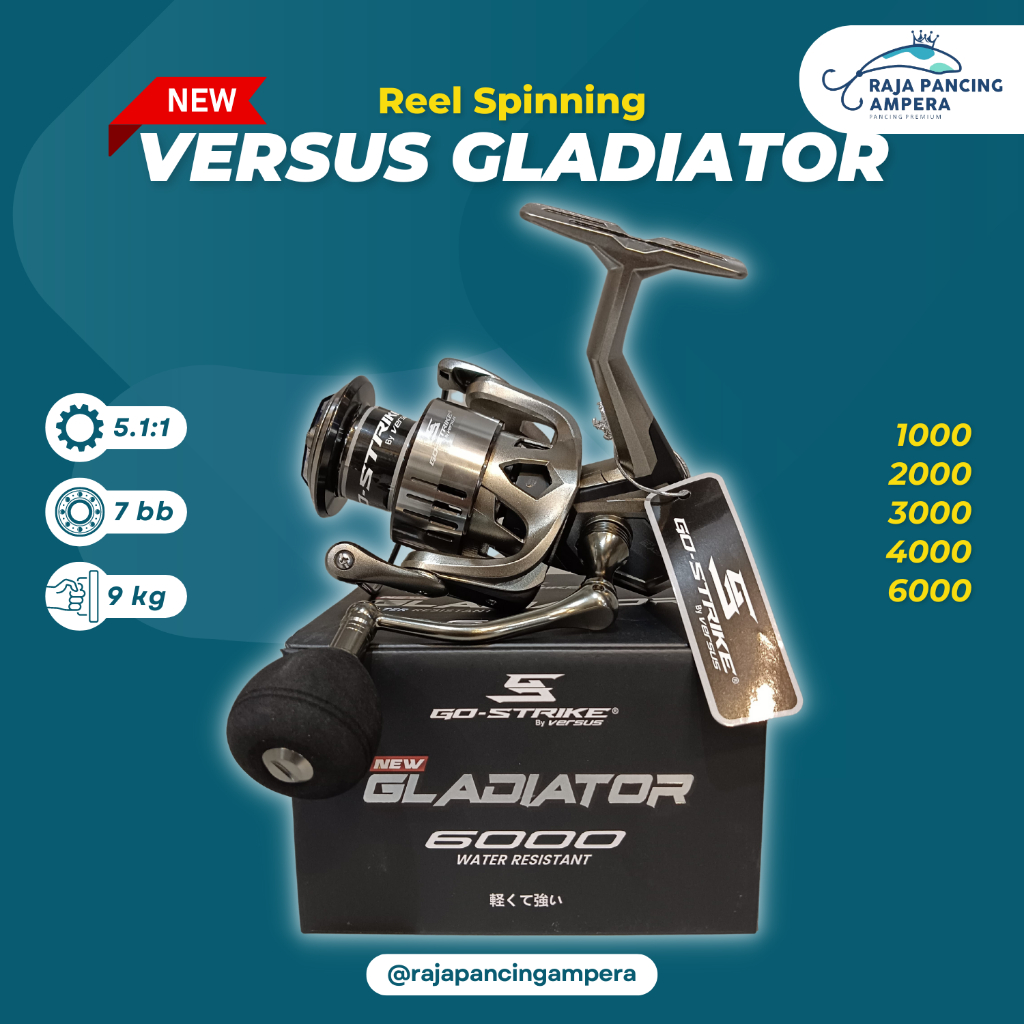 Reel Spinning Go-Strike Versus New Gladiator Series | Kerekan Pancing Power Handle Water Resistant O