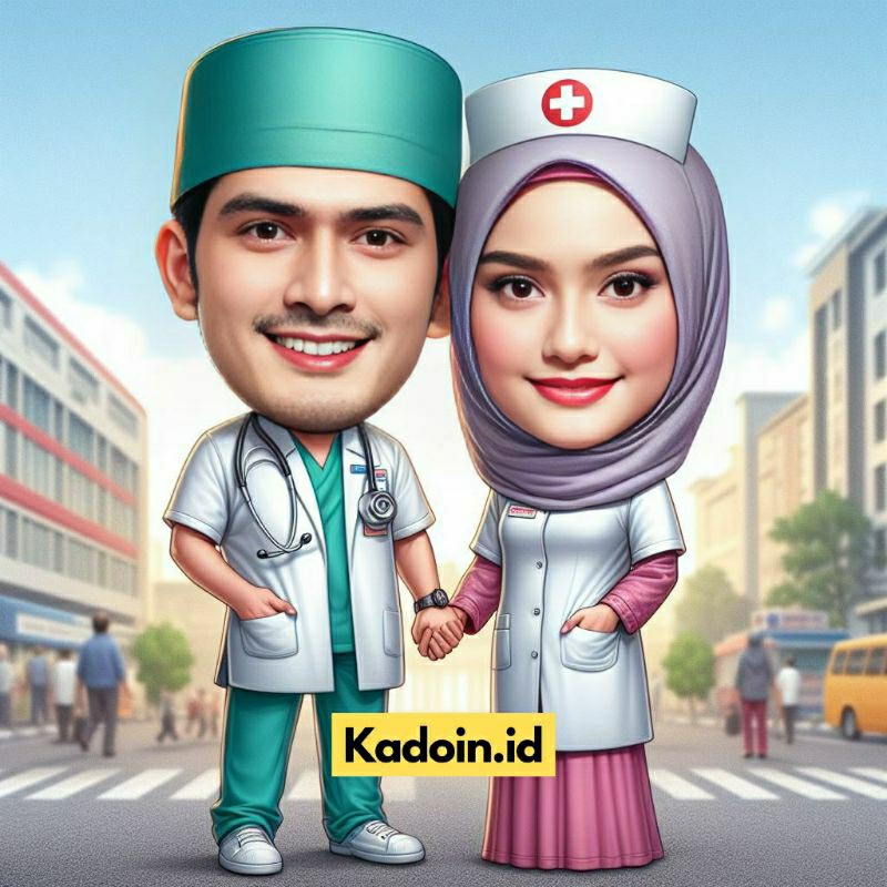 Jasa Edit Karikatur AI Perawat Untuk Kado Ulang Tahun/Wisuda/Anniversary/Pernikahan dll