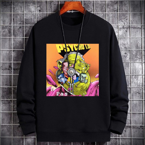Sweater Pas Band Psycho ID Crewneck Casual Black Sweatshirt Bahan Katun Fleece