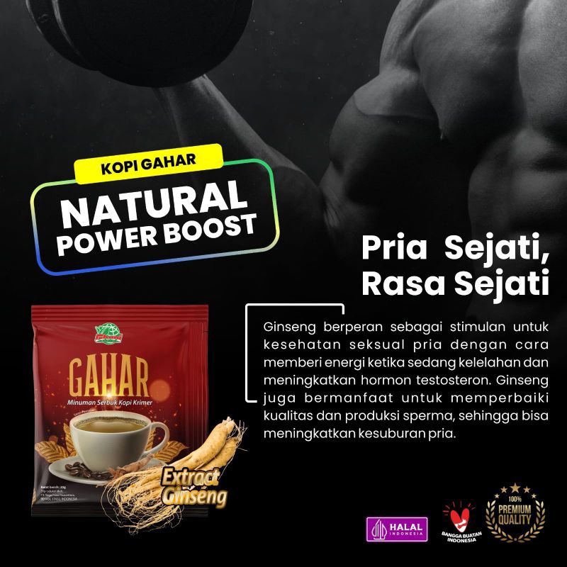 

KOPI GAHAR GINSENG (5Sachet) Kopi Kesehatan dan Stamina Pria Dewasa, Kopi Vitalitas Pria, Power Boost Natural