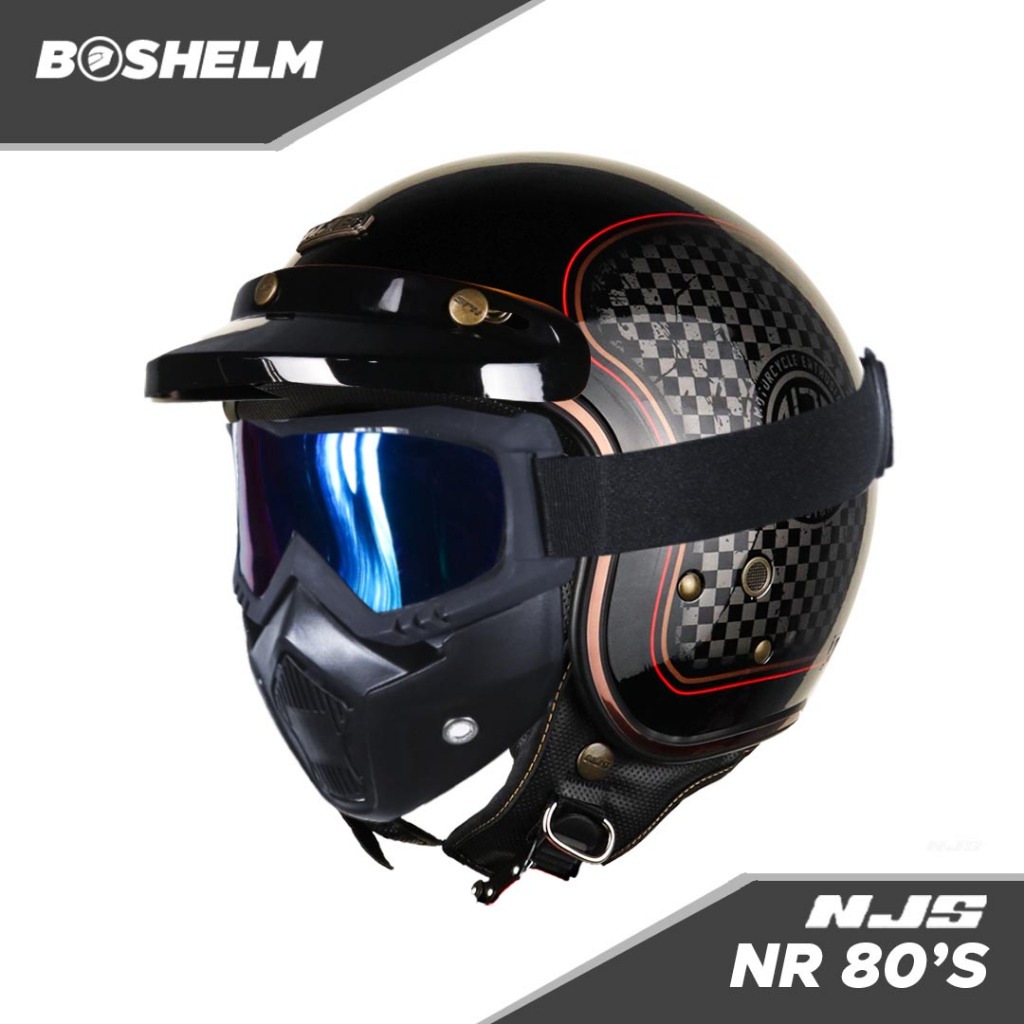 BOSHELM Helm NJS NR-80's HOTROAD Goggle Mask Helm Half Face SNI