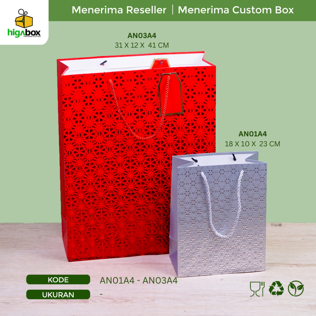 

Paper Bag Tote Bag / Gift Box Tote Bag / High end Gift Paper Bag Paperbag Box Set Motif, Souvenir, Tas kue, Hampers, Makanan, Gift, Packaging, Kemasan | AN01A4 - AN03A4