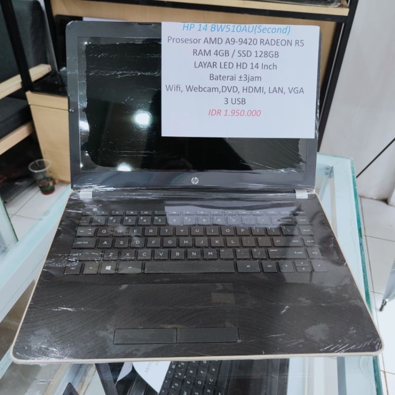 Second LAPTOP HP 14 BW510au Amd A9 Ram 4Gb Ssd 128Gb 14inch Bekas Murah