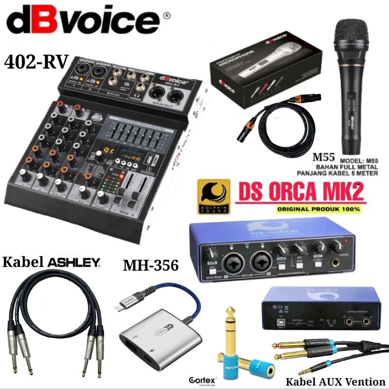 Paket Komplit dBvoice Mixer Audio Interface Mic Kabel Dynamic Kabel AUX Lengkap Live Streaming Recor