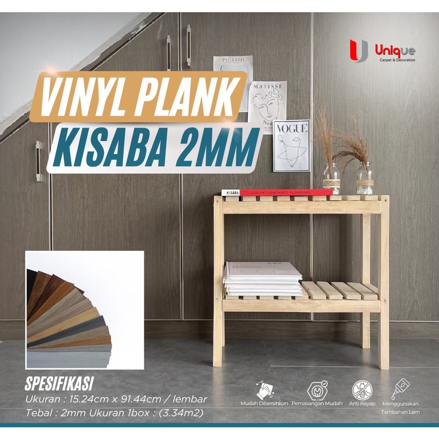 Vinyl Flooring Plank Kisaba / Vinyl Lantai Lembaran Tebal 2mm / Vinyl Plank Motif Kayu
