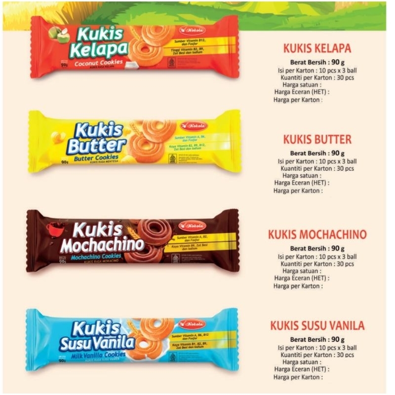 

KOKOLA KUKIS SUSU VANILA | KELAPA | MOCHACINO | BUTTER NETTO 90 GR