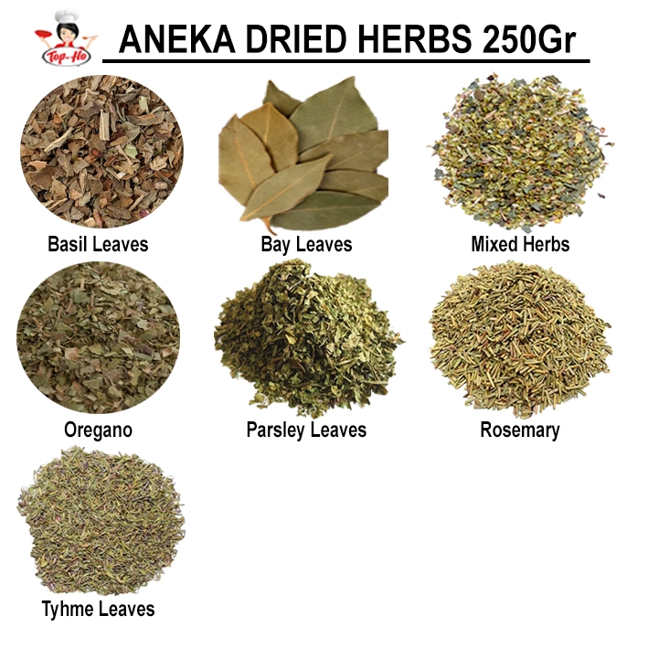 

Aneka Herbs Topho 250gr (Oregano, Basil, Bay, Thyme, Rosemary, Persley, Mixed Herbs)