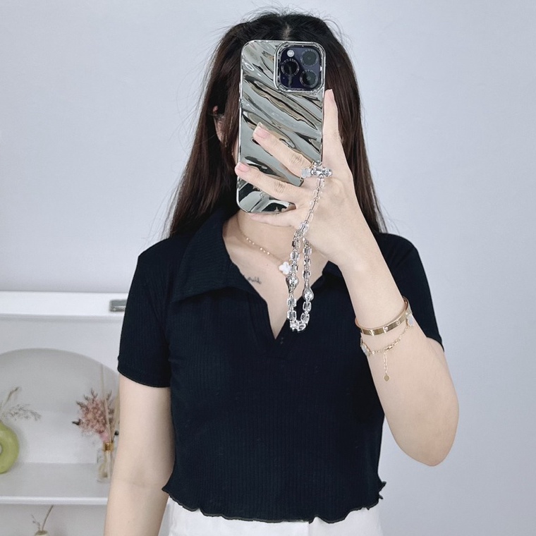 Murah  Crop top rib collar  Crop top polo