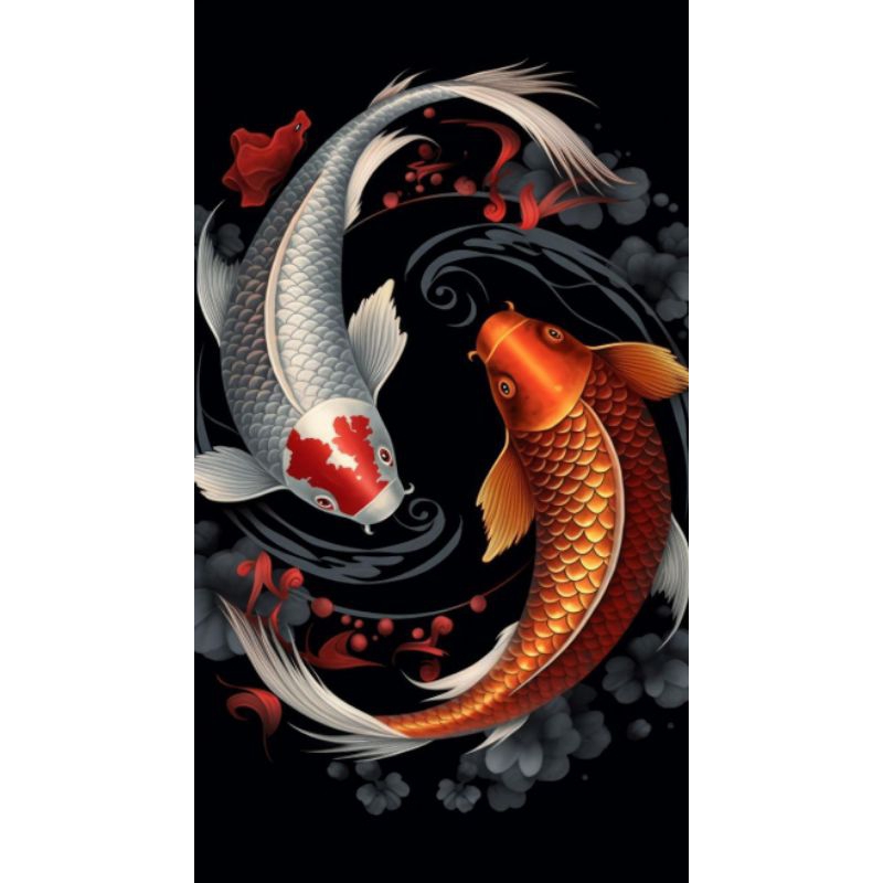 Lukisan Cetak, IKAN MAS KOI, Ukuran JUMBO, 70x100cm DAN 100x150cm/Poster Cetak/Hiasan Dinding/TANPA 