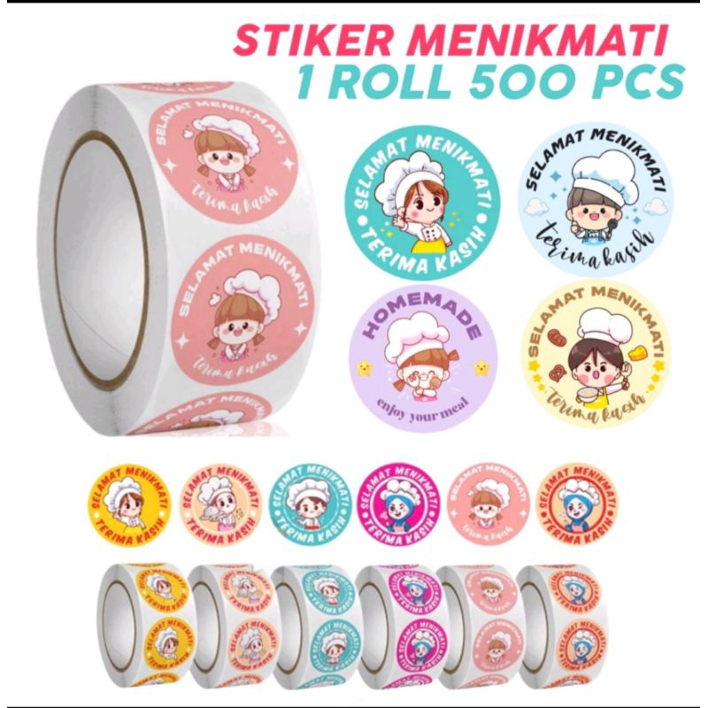 

isi 500 stiker roll thank you / selamat menikmati /happy birthday