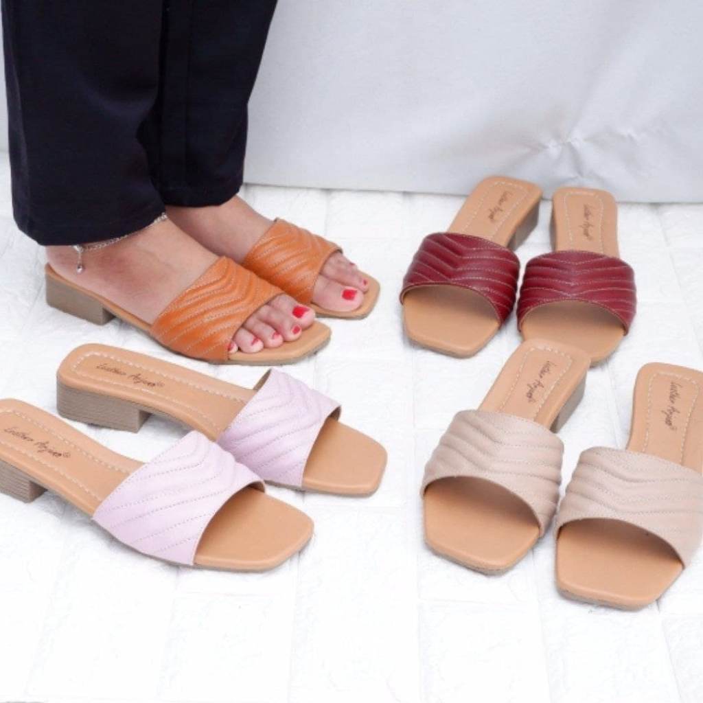 Sandal Sendal Selop Heels Wanita Kulit  Sapi Asli Garut Minerva