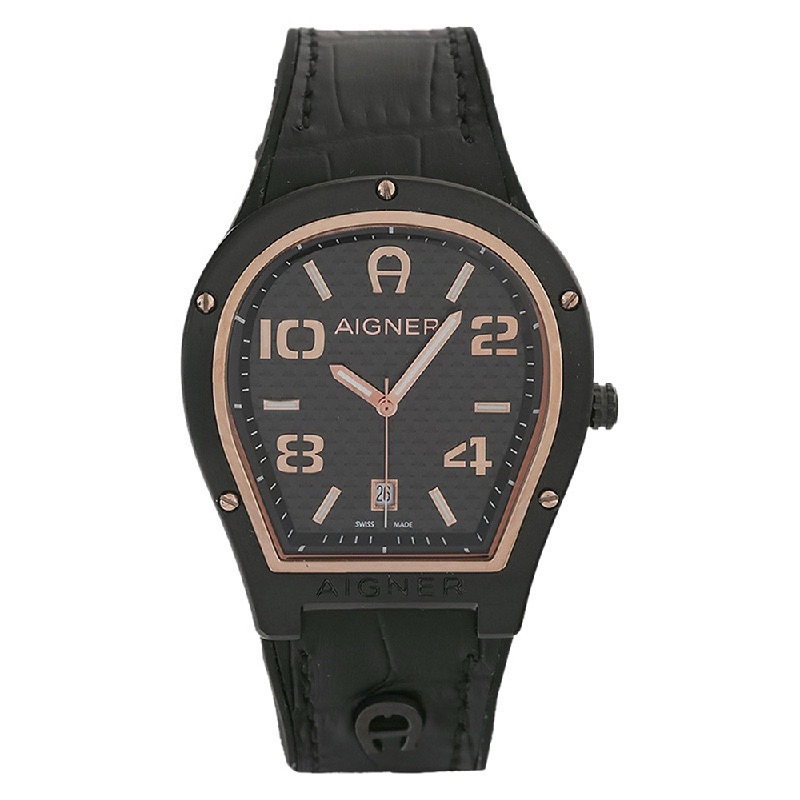 Aigner A136106 Roma Jam Tangan Pria Analog Black Dial Leather Strap Original