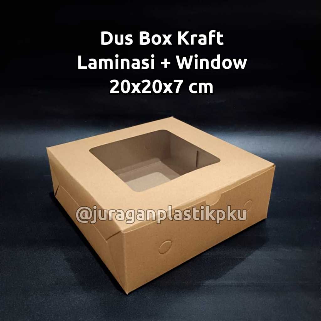 

Box Kraft 20x20x7 cm + Window | Dus Kemasan Brownies Tinggi Laminasi | Kotak Nasi Jendela Kue Transparan 20 x 20