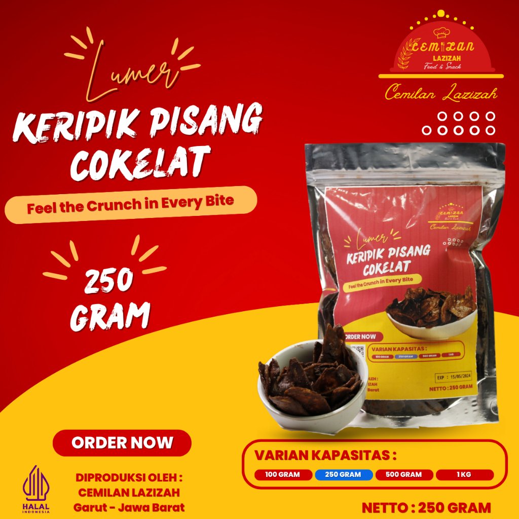 

250 gr Keripik Pisang Cokelat Lumer Original Cemilan Manis Kiloan Snack Viral Jajanan Jadul Makanan Ringan Santai