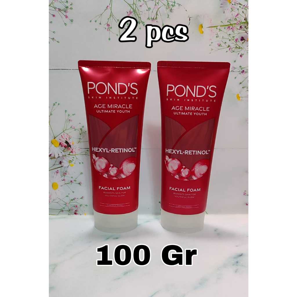TwinPack PONDS Age Miracle Facial Foam Anti Aging+Glowing with Hexyl - Retinol & Niacinamide 100Gr -