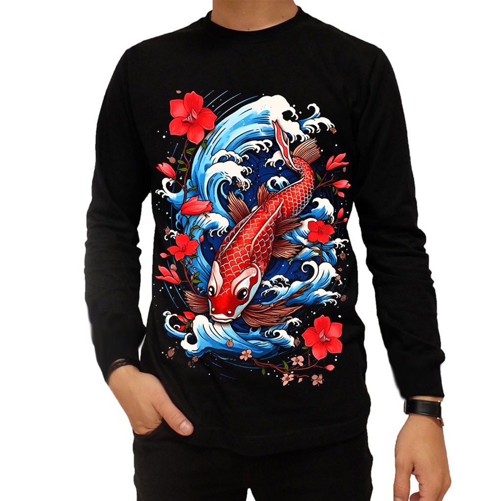 Kaos Lengan Panjang Dewasa Pria Distro Ikan Koi Baju Keren Dewasa Terbaru Original Jumbo
