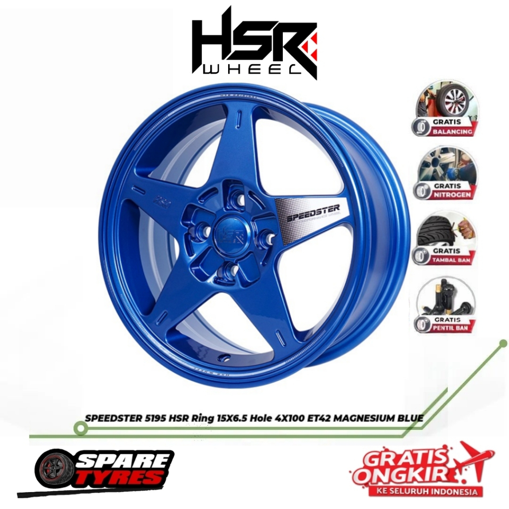 Velg mobil hsr terbaru ring 15 pcd 4x100 untuk brio, yaris, city hsr speedster r15 blue