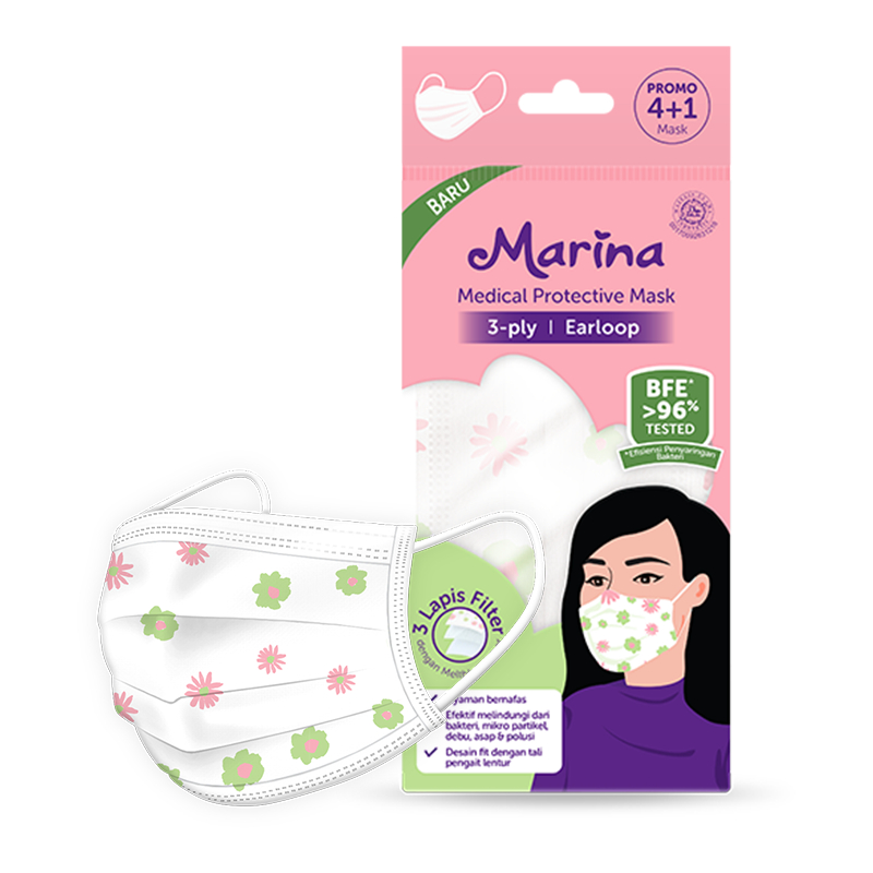 Marina Medical Protective Mask Earloop (3ply 3 ply) - Pack isi 5 pcs - Masker Medis