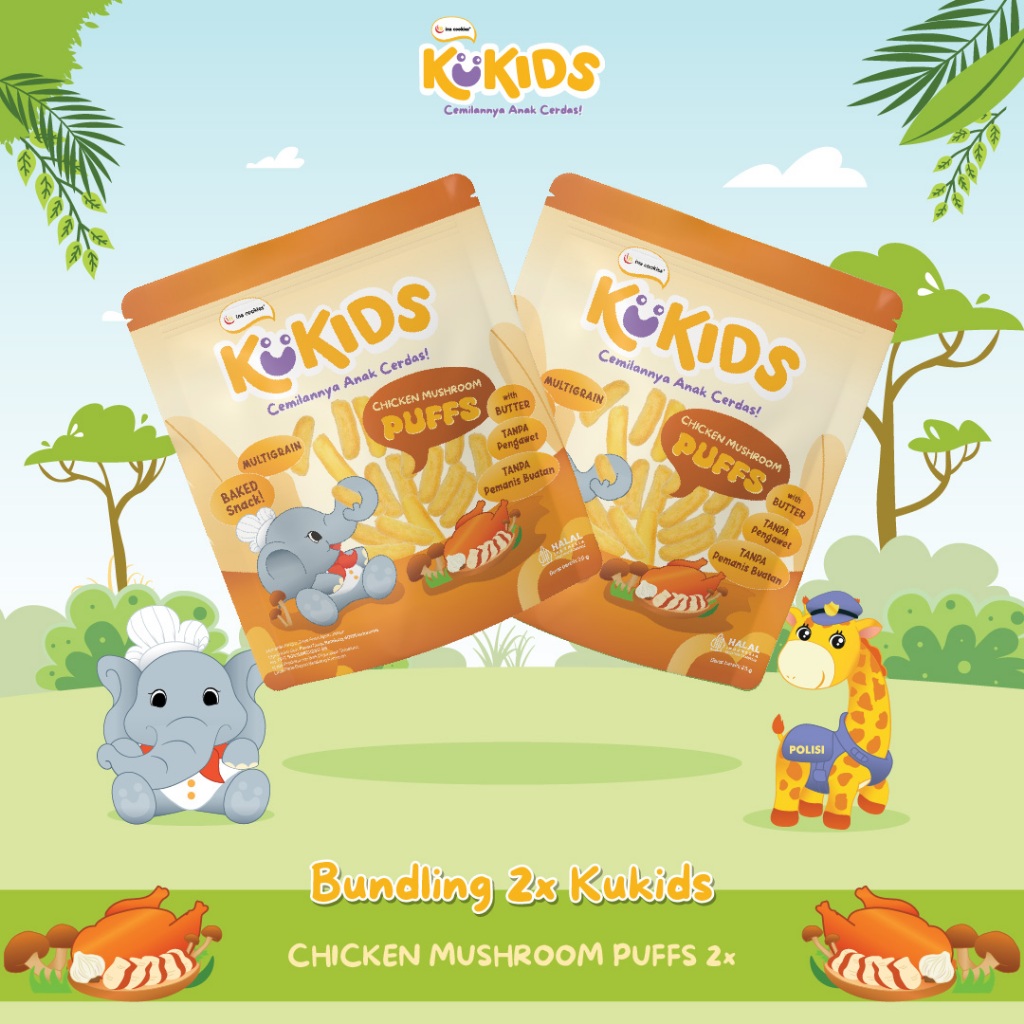 

2 Pouch Kukids Chicken Mushroom Puffs Cemilan Anak Sehat by Ina Cookies