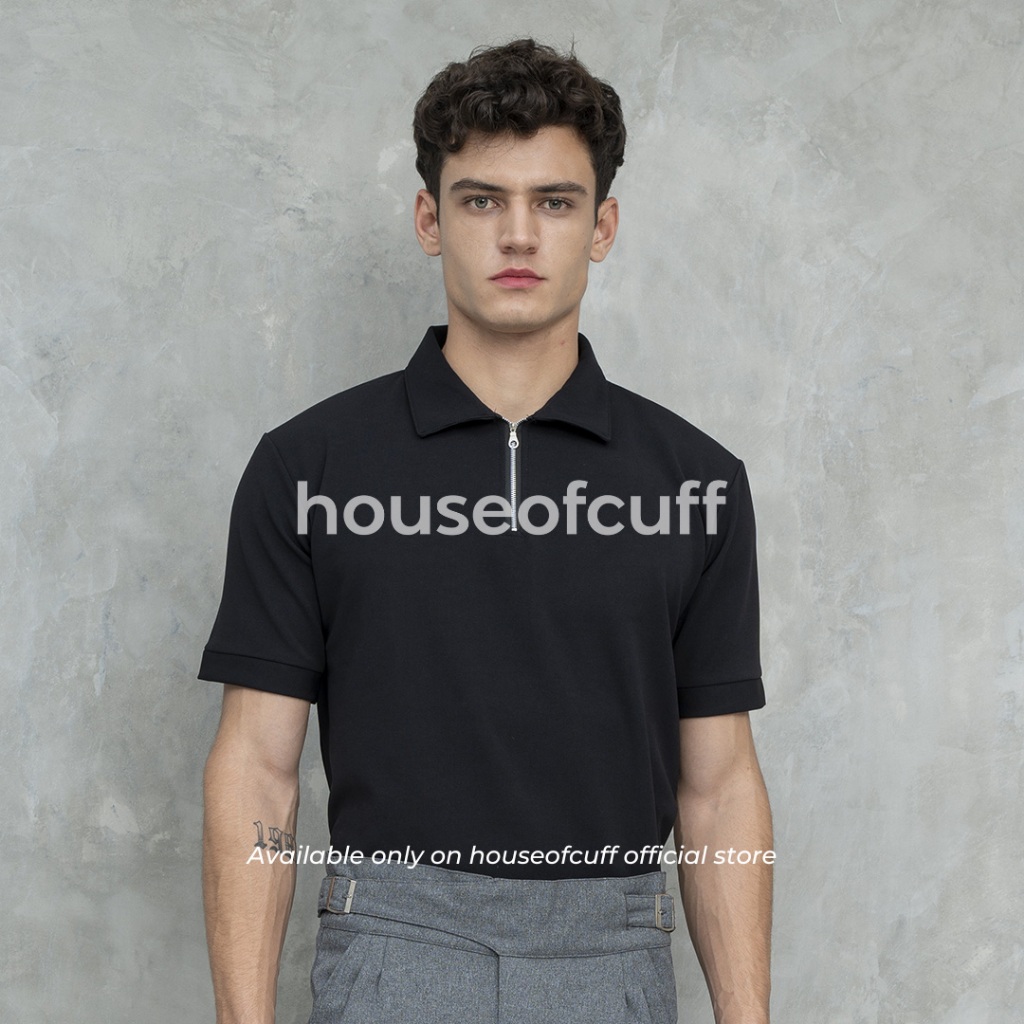 Houseofcuff Polo Shirt Half Zip Kaos Kerah Polo Sleting Hitam