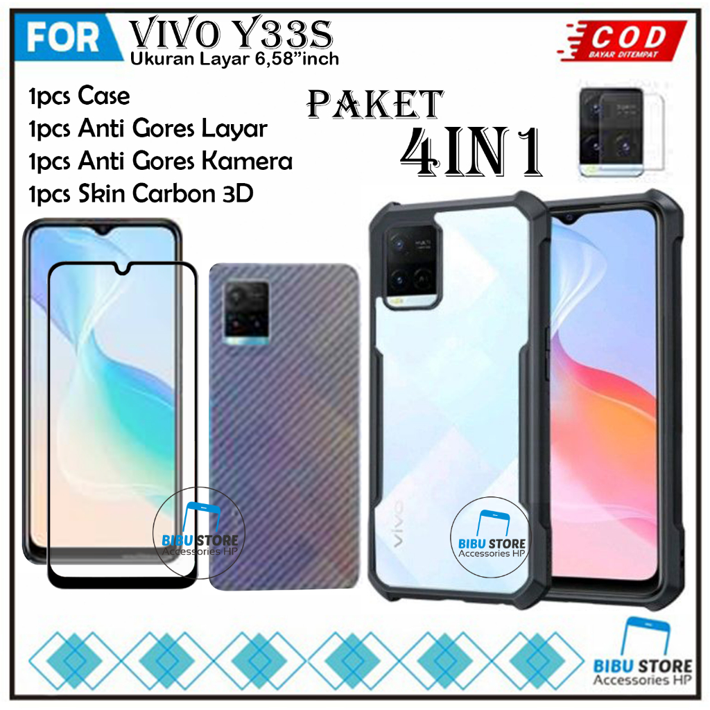 Paket 4in1 Case Vivo Y33t Y33s SoftCase Shockproof Transparant Casing