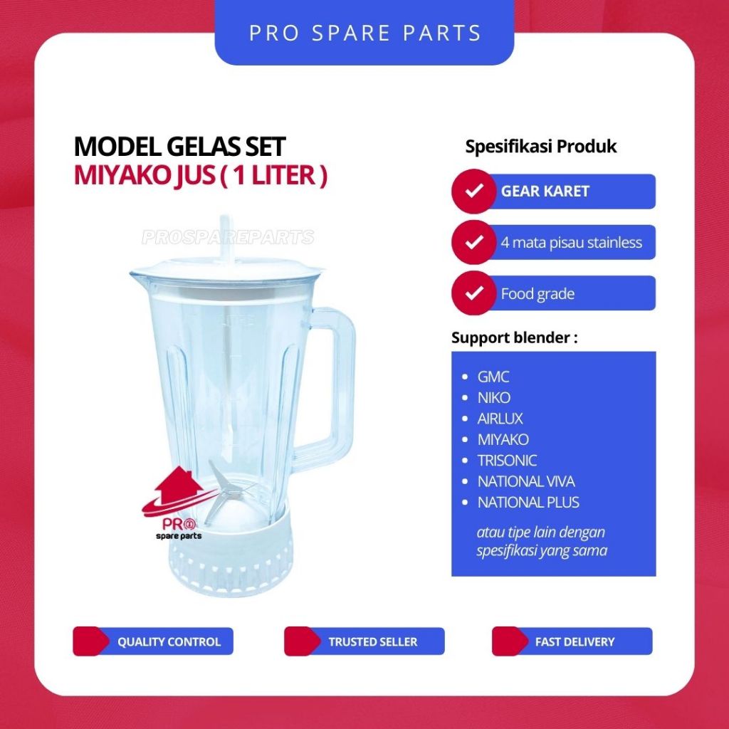 SET Gelas Blender Model Miyako LAMA Gear KARET - Sparepart Blender MIYAKO / Tabung Blender National